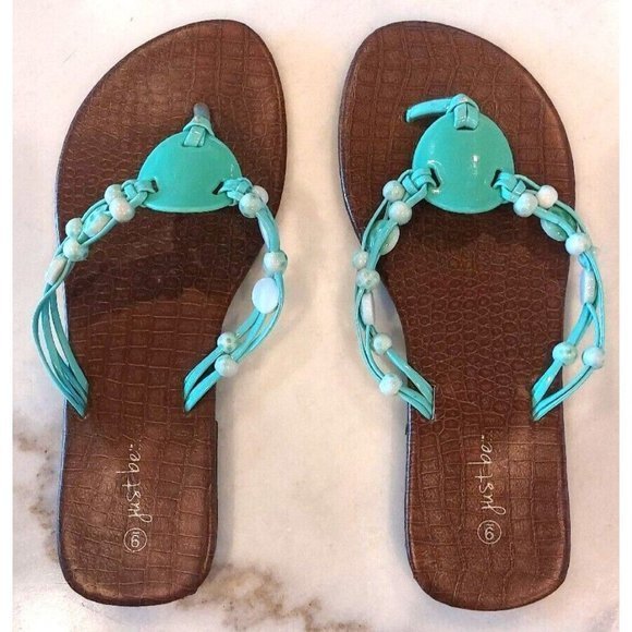 Just‎ Be Beachy Beaded Sandals Turquoise Flat Size 9 - Picture 2 of 6